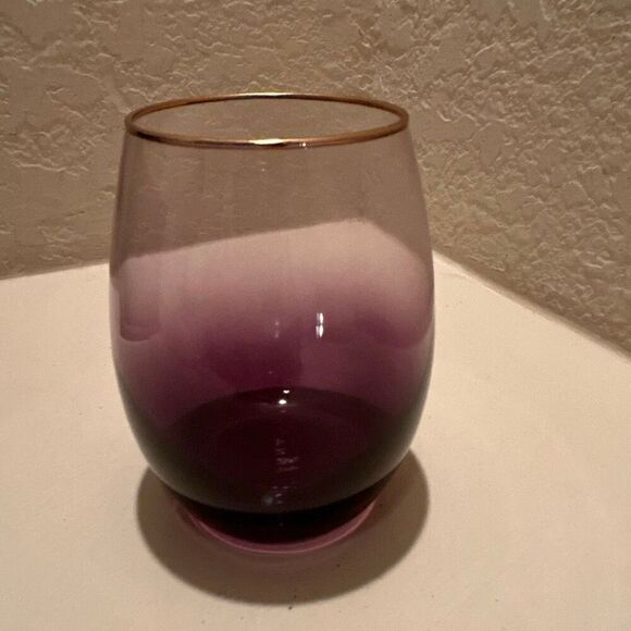 Anna Ombré Stemless Wine Glasses Purple With Gold Rim Luxury Home Gift NWT - Picture 4 of 9